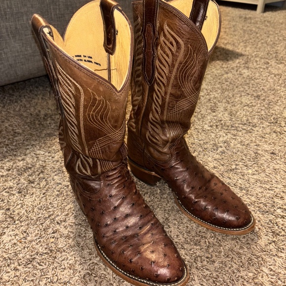 Brown Tony Lama Mccandles 13” Full Quill Ostrich Men’s Cowboy Boots Size 8.5D - Picture 4 of 8